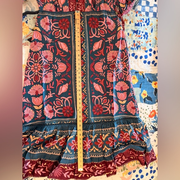 FARM RIO M Teal Pink Seashell Tapestry Lenzing™ Ecovero™ Viscose Maxi Dress NWT - Picture 15 of 16